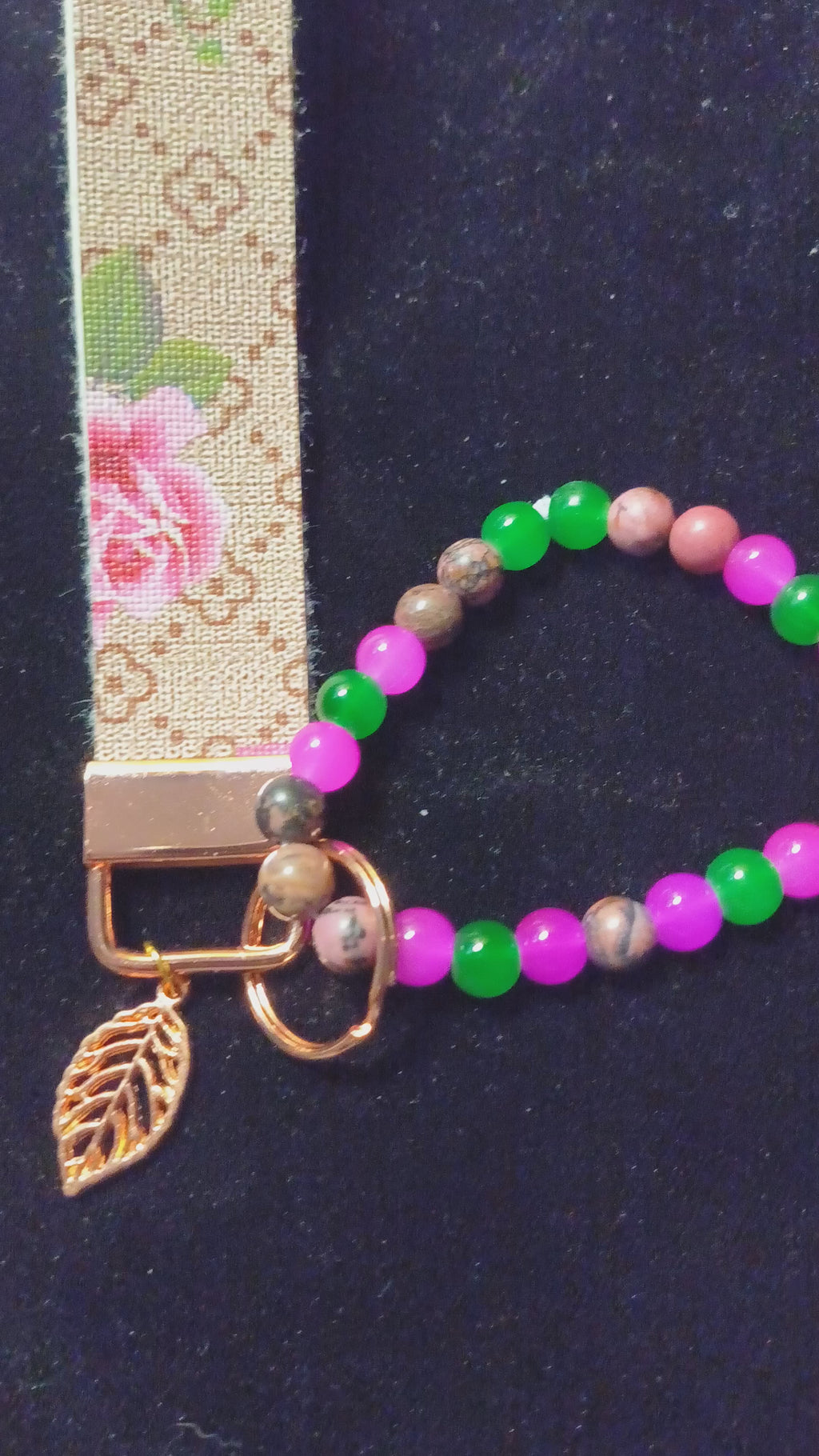 Beige Canvas w/Rose Gold Bracelet and Leaf Charm
