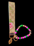 Beige Canvas w/Rose Gold Bracelet and Leaf Charm