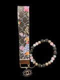 Black Canvas Wristlet w/Silver Evil Eye Charm