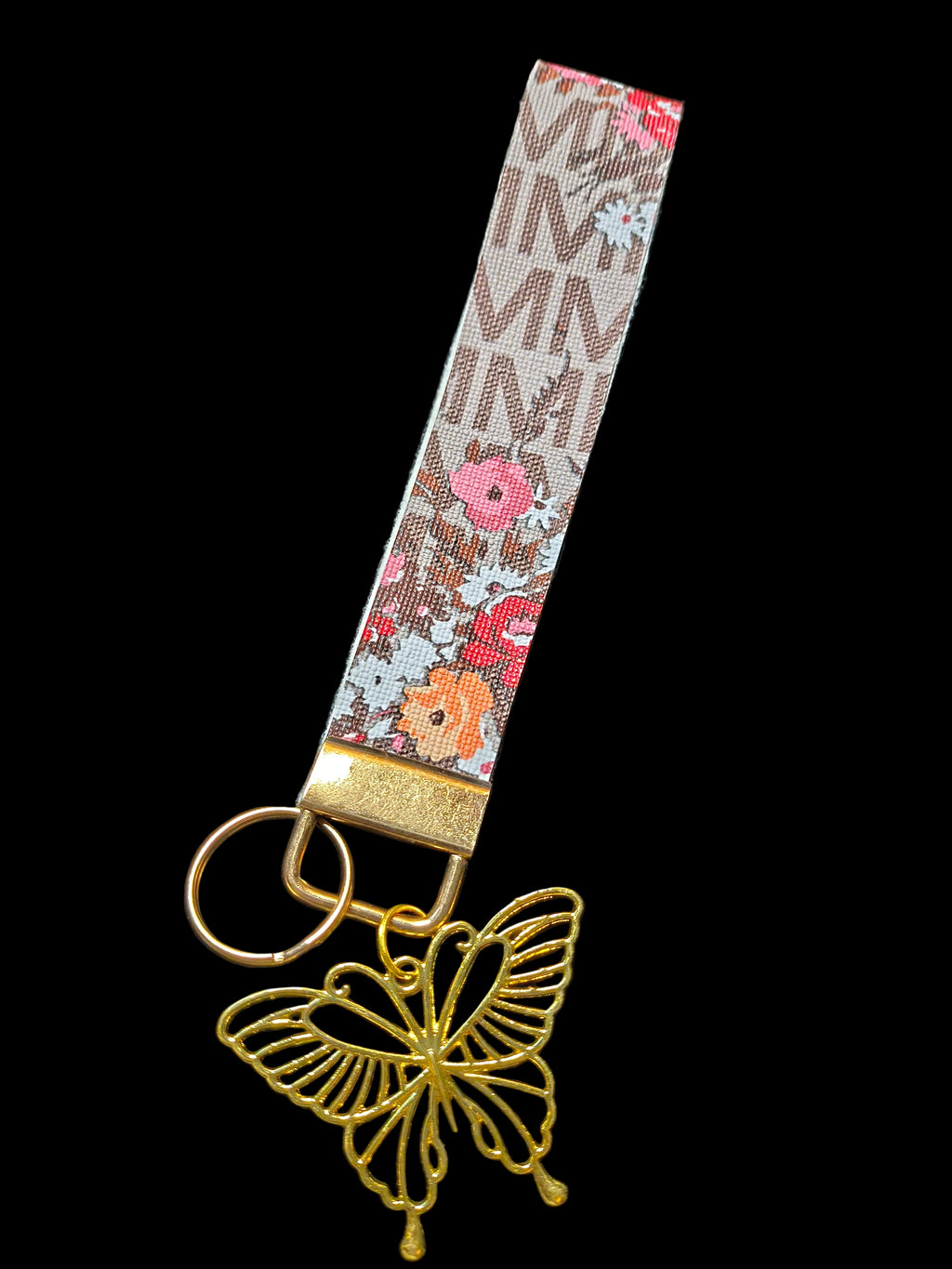 Beige Monogram Wristlet w/Gold Butterfly Charm